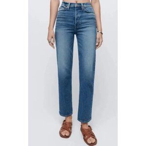 BNWT Re/Done Sz 30 70s Stove Pipe High-Rise Jeans in Western Blue Denim
